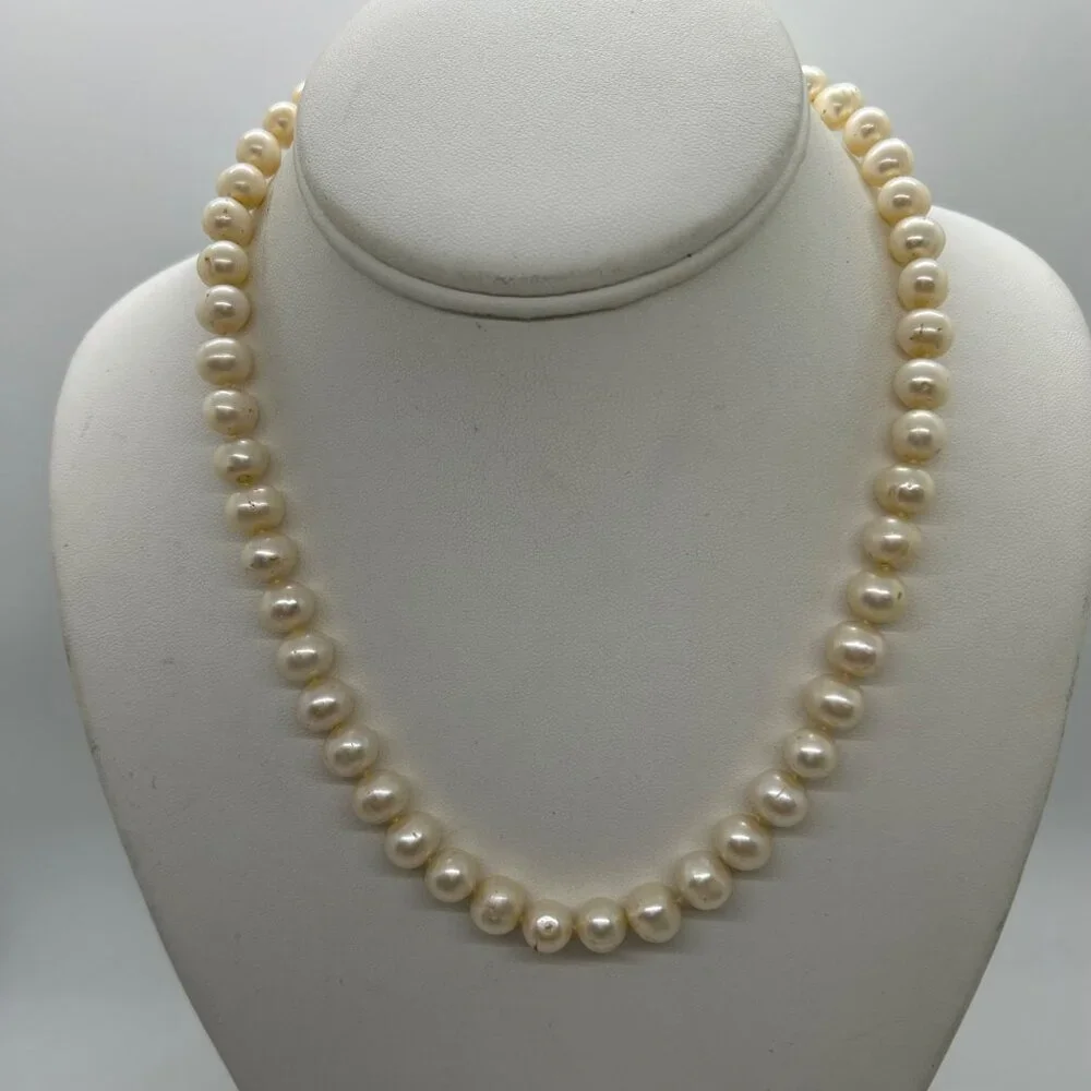 Cultured Pearl Necklace With Sterling Silver Lobster Clasp 18" Freshwater - Picture 1 of 14